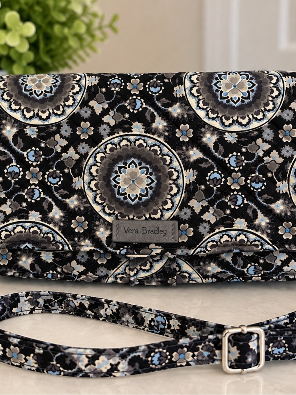 Vera Bradley Black Floral Medallion Crossbody Shoulder Bag